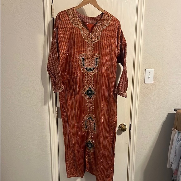 Elegant Orange Embroidered Caftan Dress - Picture 1 of 6